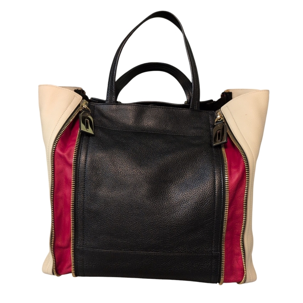 Salvatore Ferragamo Black and Cream Red Tote Bag Heavy Italy Expandable Leather